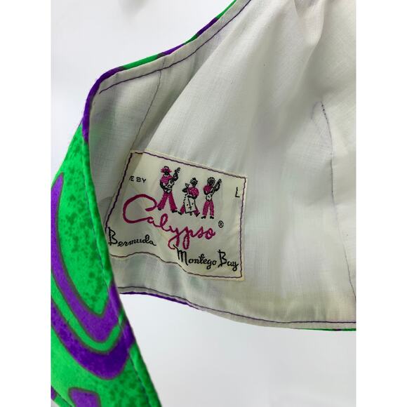 VTG Calypso 4 Pc Play Set Sz S Skirt Tie Top + Bikini Purple Green Floral Print - Picture 11 of 14
